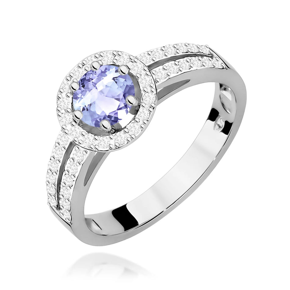 Prsteň z bieleho zlata s tanzanitom 0,50 ct a diamantmi 0,20 ct