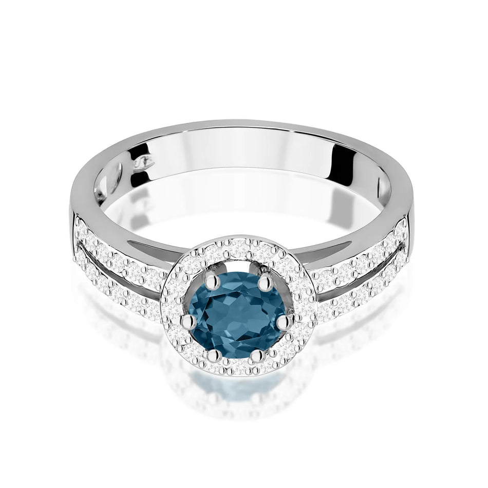 Prsteň z bieleho zlata s 0,50ct topásom London Blue a 0,20ct diamantmi