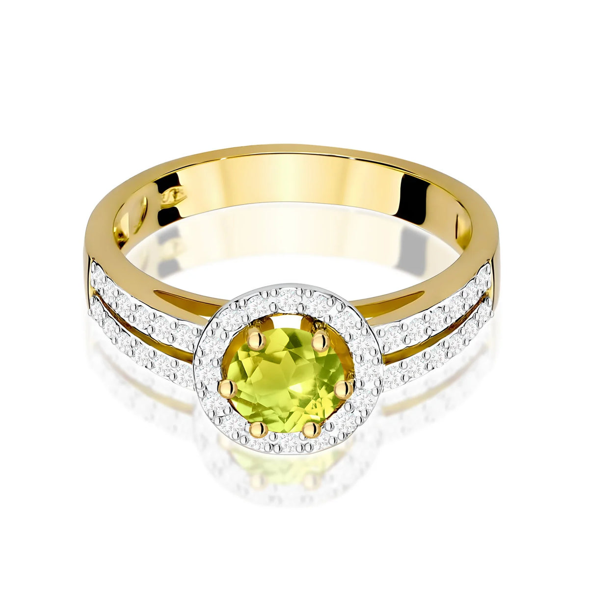 Zlatý prsteň s olivínom 0,60 ct a diamantmi 0,20 ct