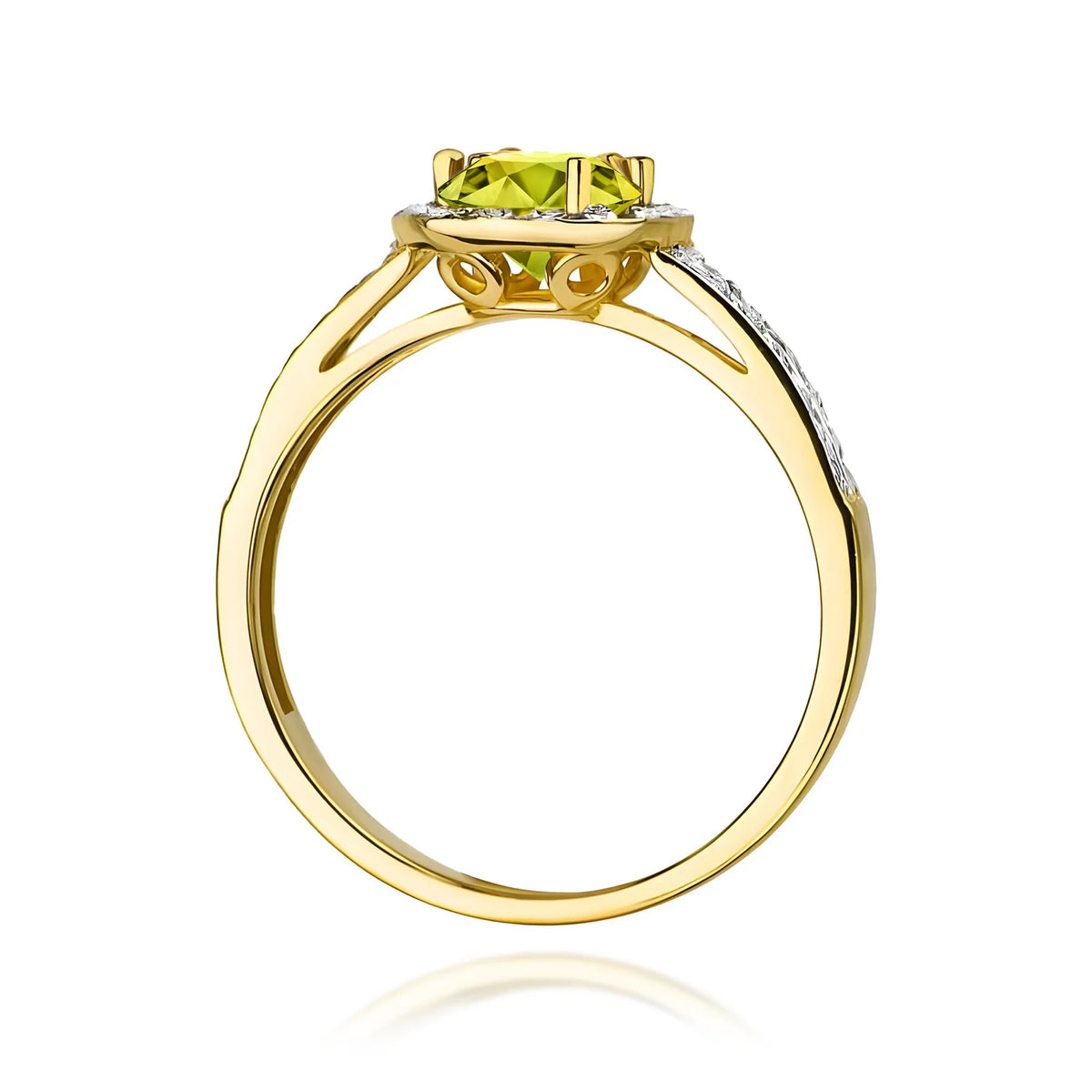 Zlatý prsteň s olivínom 0,60 ct a diamantmi 0,20 ct