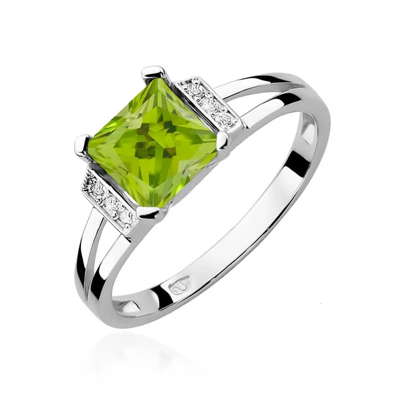 zlatý prsteň s 1,10 ct olivínom a 0,03 ct diamantmi w0103-peg-01
