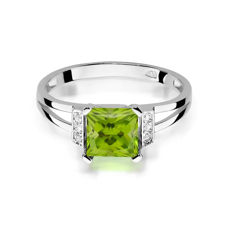 zlatý prsteň s 1,10 ct olivínom a 0,03 ct diamantmi w0103-peg-01