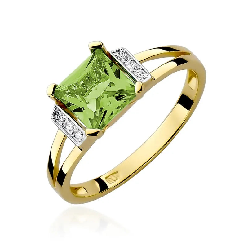 zlatý prsteň s 1,10 ct olivínom a 0,03 ct diamantmi w0103-peg-01