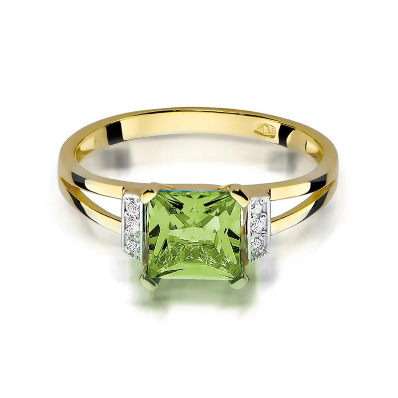 zlatý prsteň s 1,10 ct olivínom a 0,03 ct diamantmi w0103-peg-01