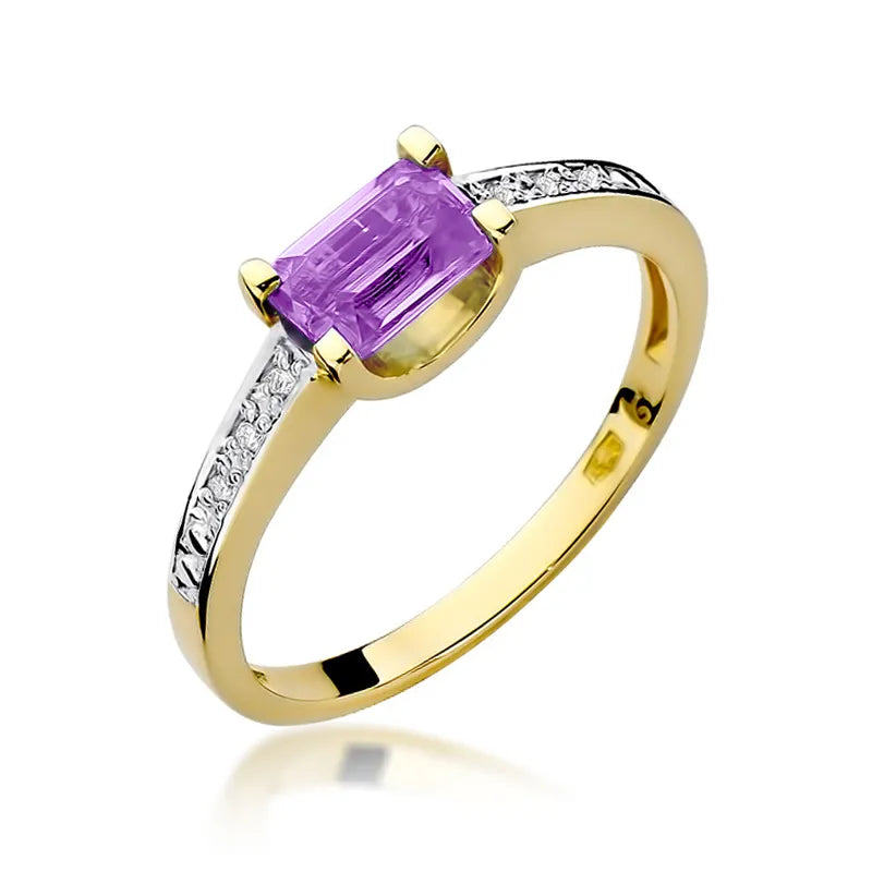 zlatý prsteň s 0,50 ct ametystom a 0,03 ct diamantmi w0105-amv-01
