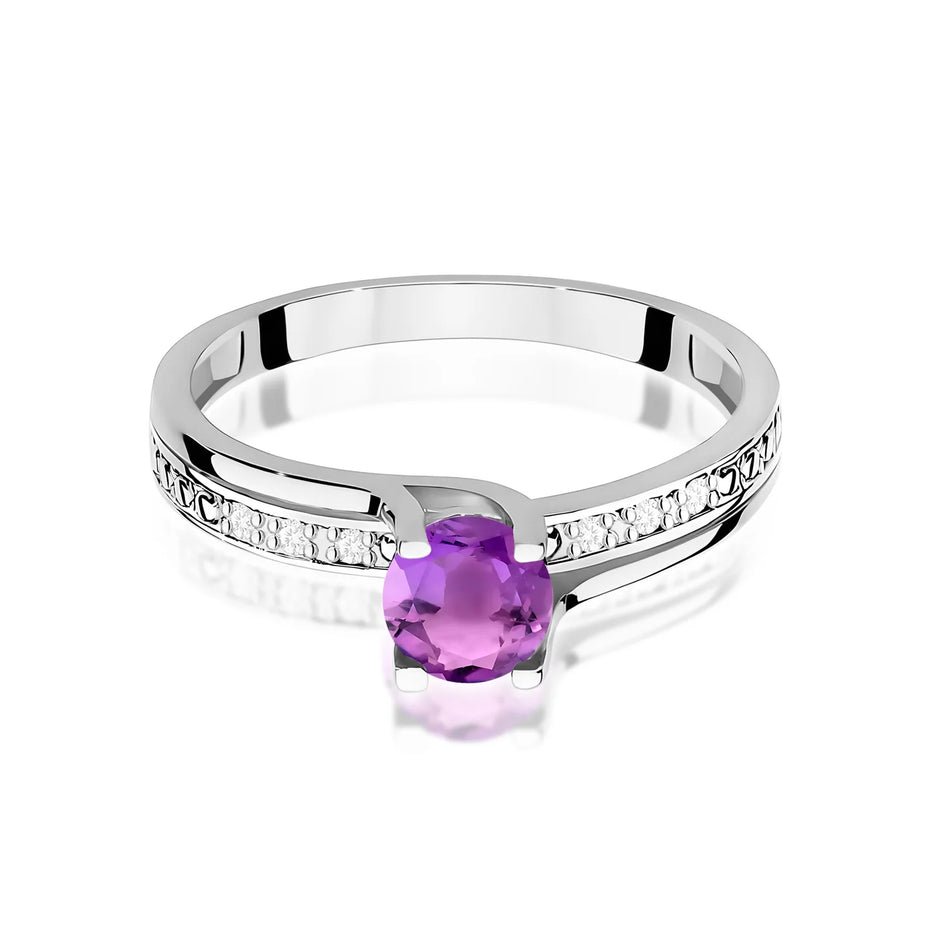 Prsteň z bieleho zlata s 0,50 ct ametystom a 0,03 ct diamantmi