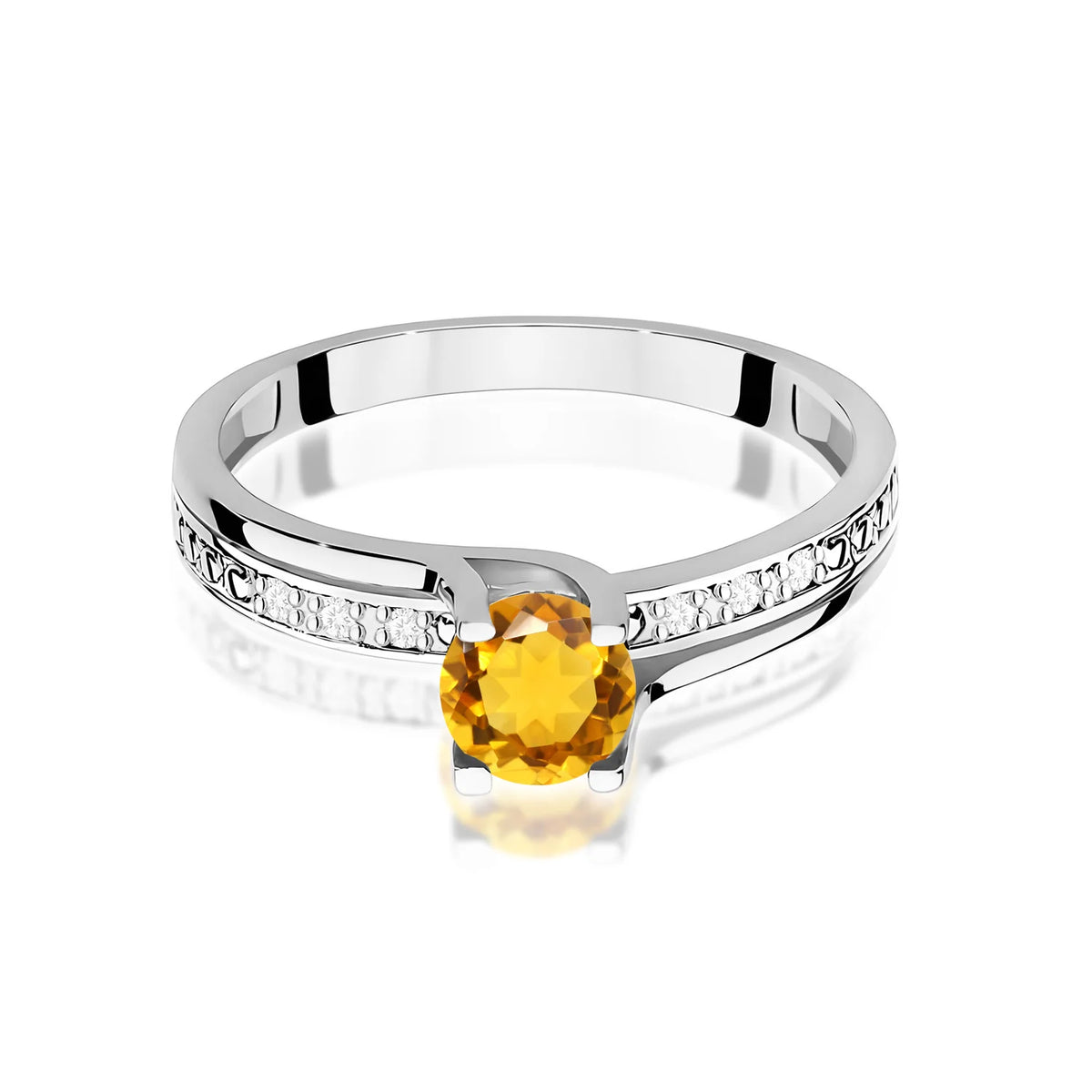 Prsteň z bieleho zlata s 0,50 ct citrínom a 0,03 ct diamantov