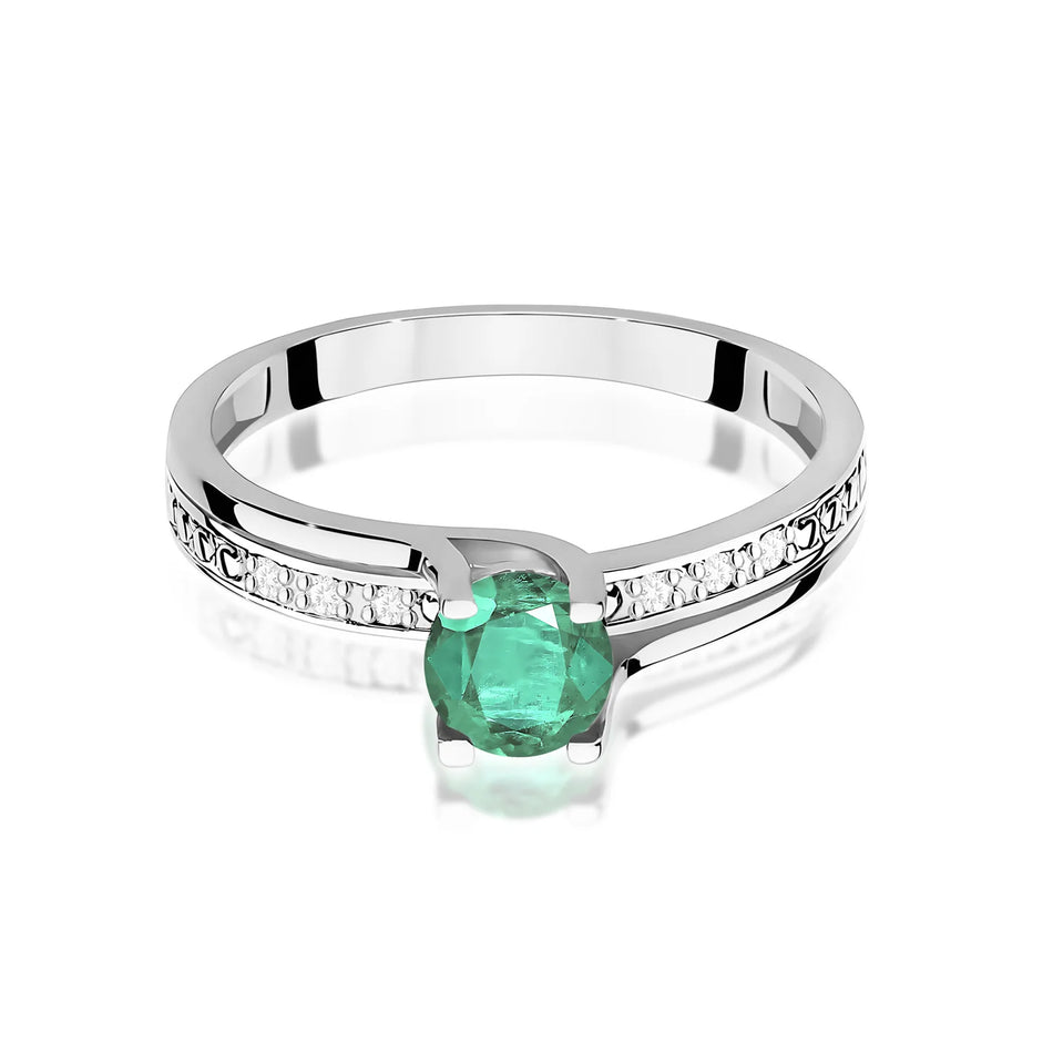 Prsteň z bieleho zlata s 0,50 ct smaragdom a 0,03 ct diamantmi