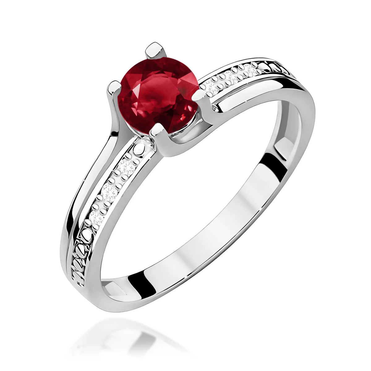 Prsteň z bieleho zlata s 0,60 ct granátom a 0,03 ct diamantmi