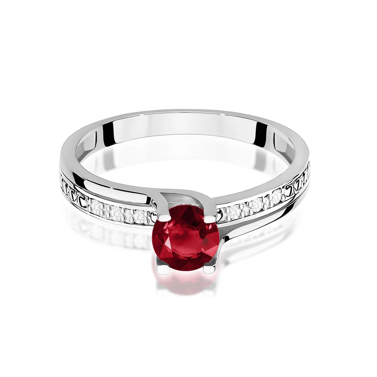 Prsteň z bieleho zlata s 0,60 ct granátom a 0,03 ct diamantmi