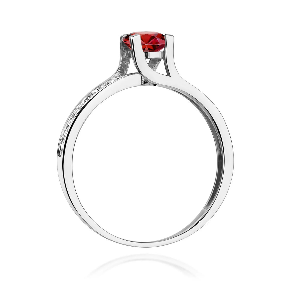 Prsteň z bieleho zlata s 0,60 ct granátom a 0,03 ct diamantmi