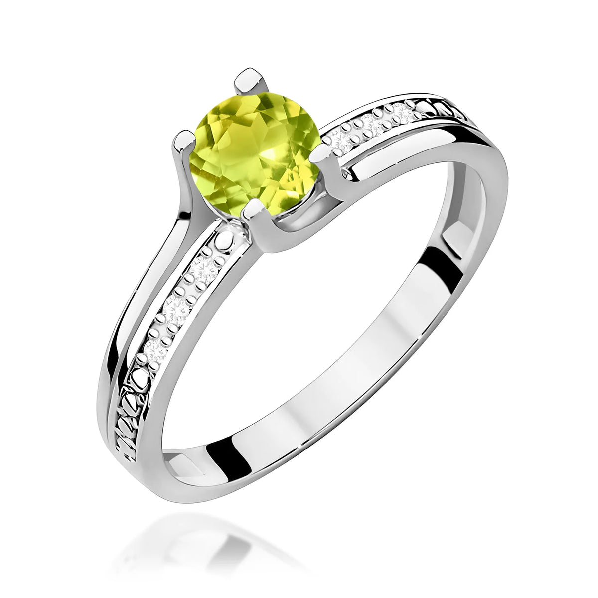 Prsteň z bieleho zlata s 0,60 ct olivínom a 0,03 ct diamantmi