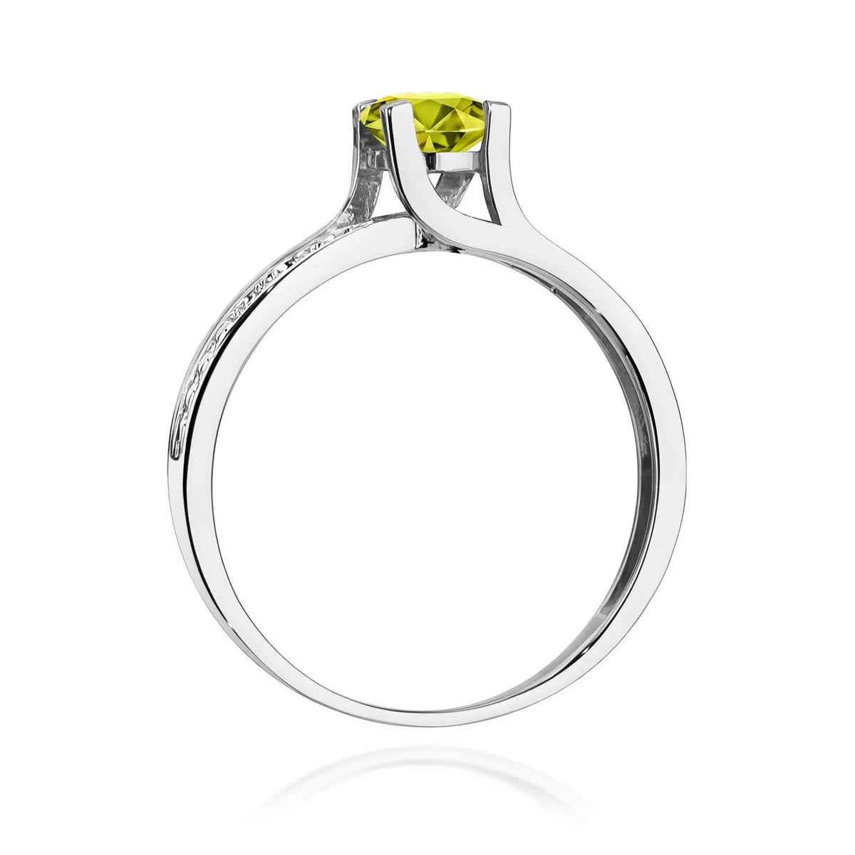 Prsteň z bieleho zlata s 0,60 ct olivínom a 0,03 ct diamantmi