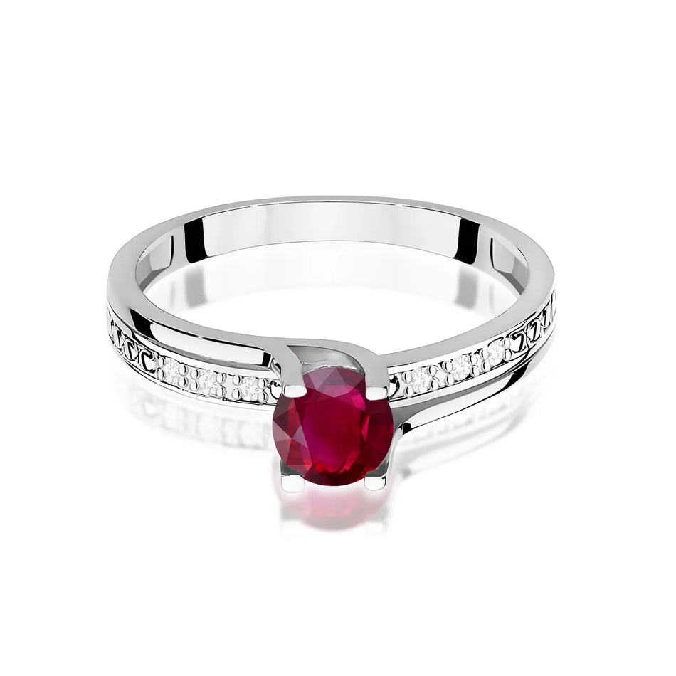 Prsteň z bieleho zlata s 0,60 ct rubínom a 0,03 ct diamantmi