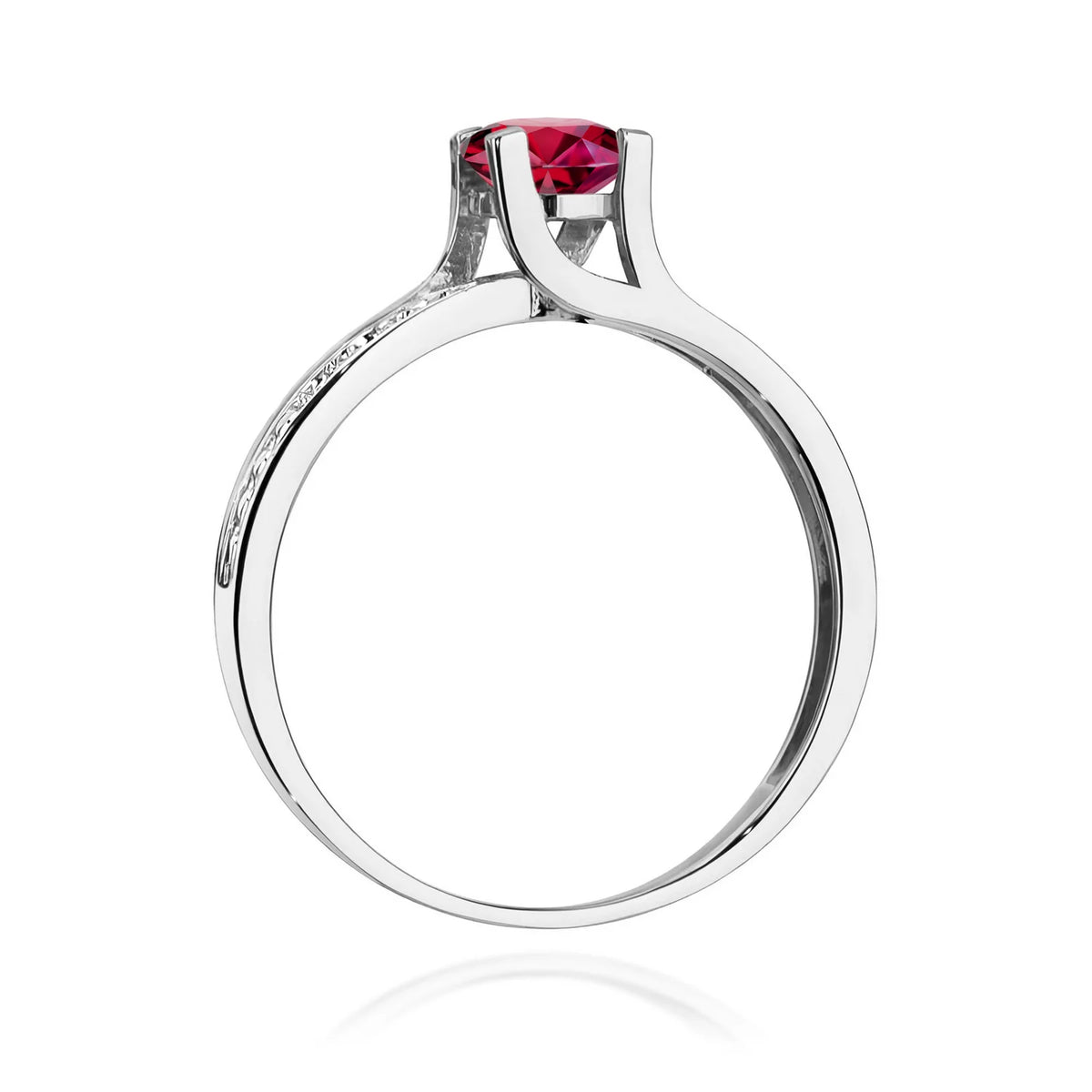 Halo prsteň z bieleho 14k zlata s okrúhlym rubínom 0,60 ct a diamantmi 0,03 ct