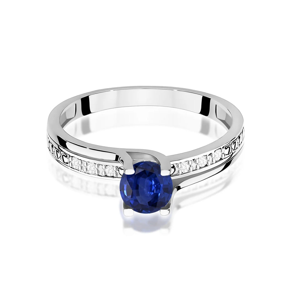 White Gold Ring with 0.50ct Sapphire and 0.03ct Diamonds