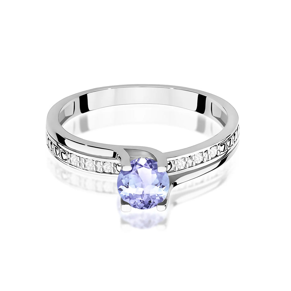 Prsteň z bieleho zlata s tanzanitom 0,50 ct a diamantmi 0,03 ct