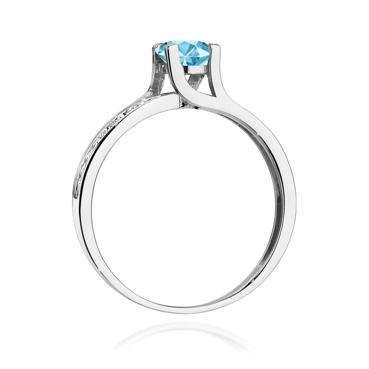 Halo prsteň z bieleho 14k zlata s okrúhlym topásom Swiss Blue 0,50 ct a diamantmi 0,03 ct