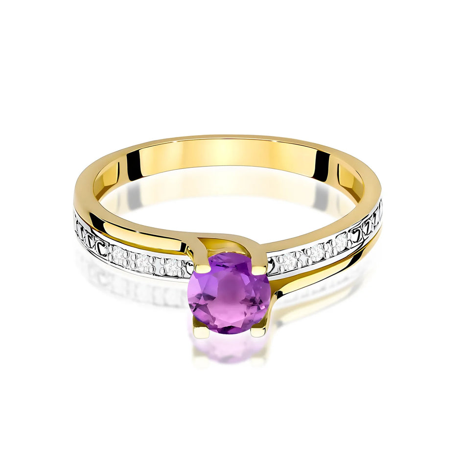 Zlatý prsteň s ametystom 0,50 ct a diamantmi 0,03 ct