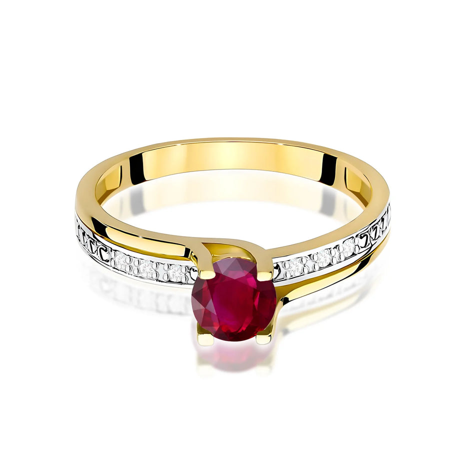 Zlatý prsteň s rubínom 0,60 ct a diamantmi 0,03 ct