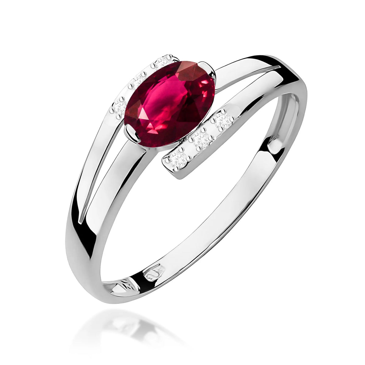 Prsteň z bieleho zlata s 0,50 ct rodolitom a 0,052 ct diamantmi