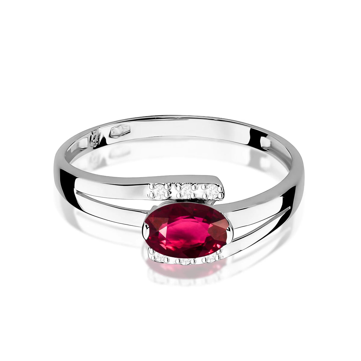 Prsteň z bieleho zlata s 0,50 ct rodolitom a 0,052 ct diamantmi