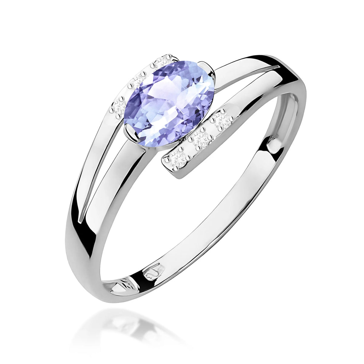 Prsteň z bieleho 14k zlata s oválnym tanzanitom 0,40 ct a diamantmi 0,052 ct