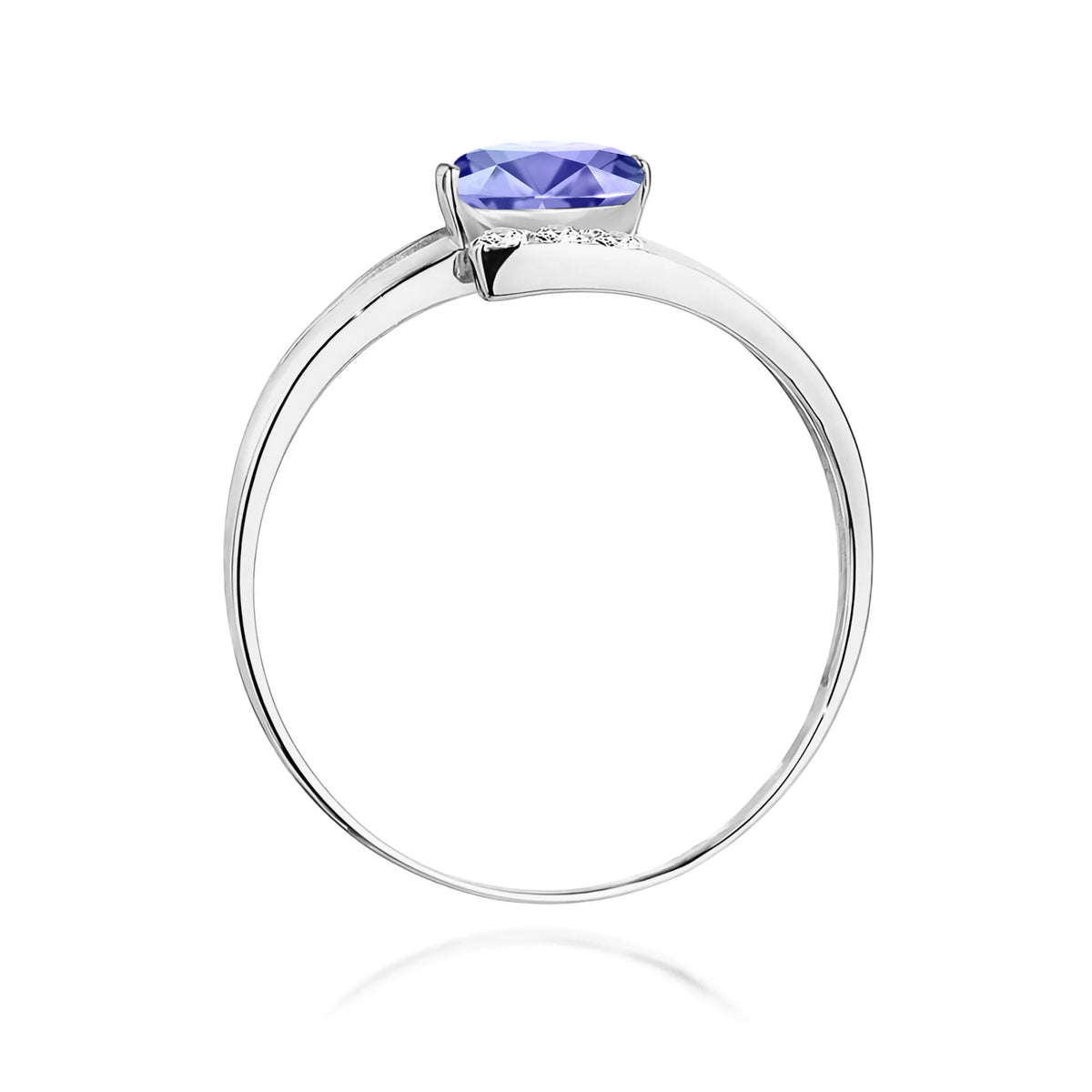 Prsteň z bieleho 14k zlata s oválnym tanzanitom 0,40 ct a diamantmi 0,052 ct