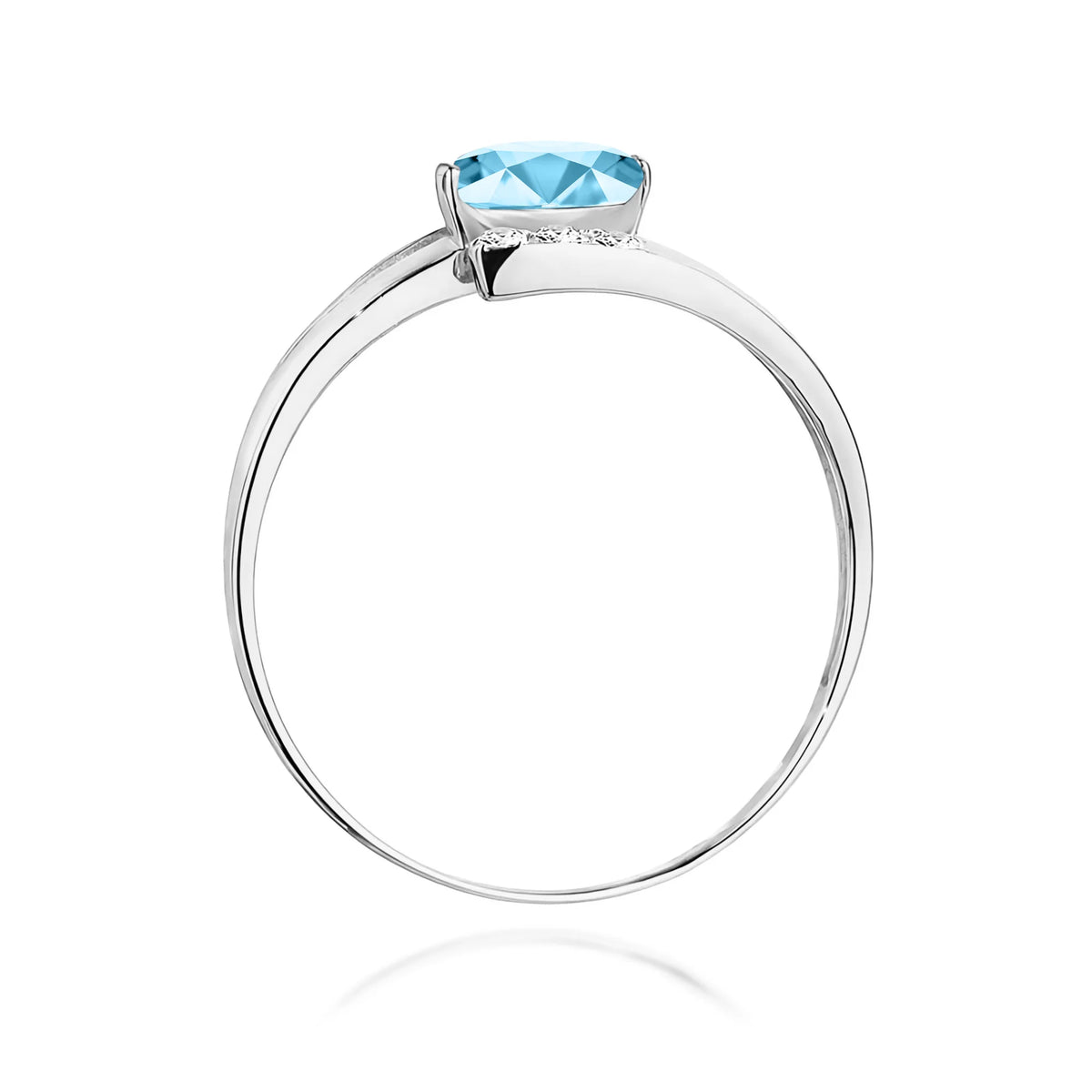 Prsteň s prekríženými ramenami z bieleho 14k zlata s oválnym topásom Swiss Blue 0,50 ct a diamantmi 0,052 ct