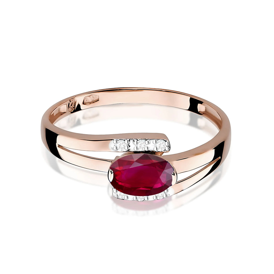 Gold Ring with 0.60ct Ruby and 0.052ct Diamonds