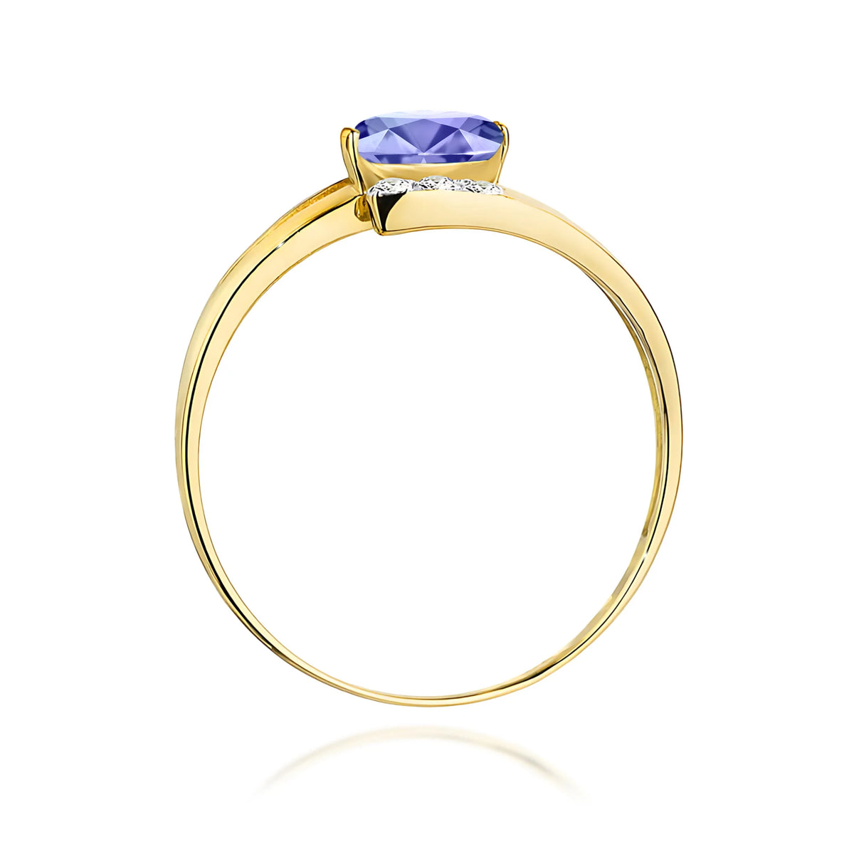 Prsteň zo žltého 14k zlata s oválnym tanzanitom 0,40 ct a diamantmi 0,052 ct