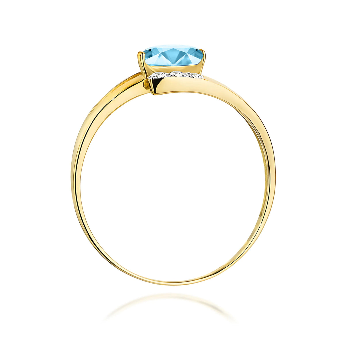 Prsteň s prekríženými ramenami zo žltého 14k zlata s oválnym topásom Swiss Blue 0,50 ct a diamantmi 0,052 ct