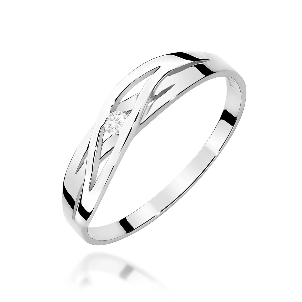 Prelamovaný prsteň z bieleho 14k zlata s okrúhlym diamantom 0,05 ct