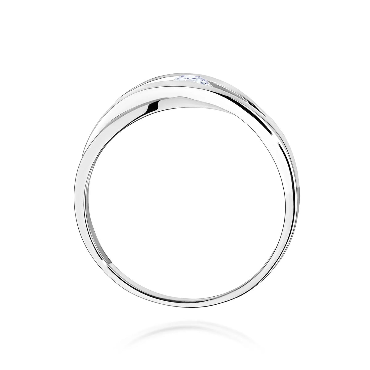 Prelamovaný prsteň z bieleho 14k zlata s okrúhlym diamantom 0,10 ct