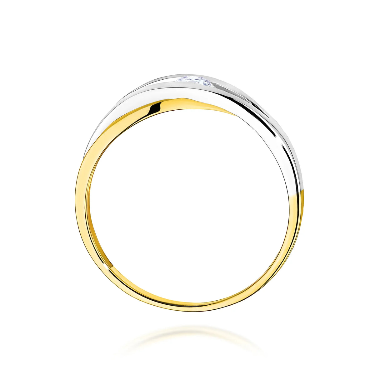 Prelamovaný prsteň zo žltého 14k zlata s okrúhlym diamantom 0,10 ct