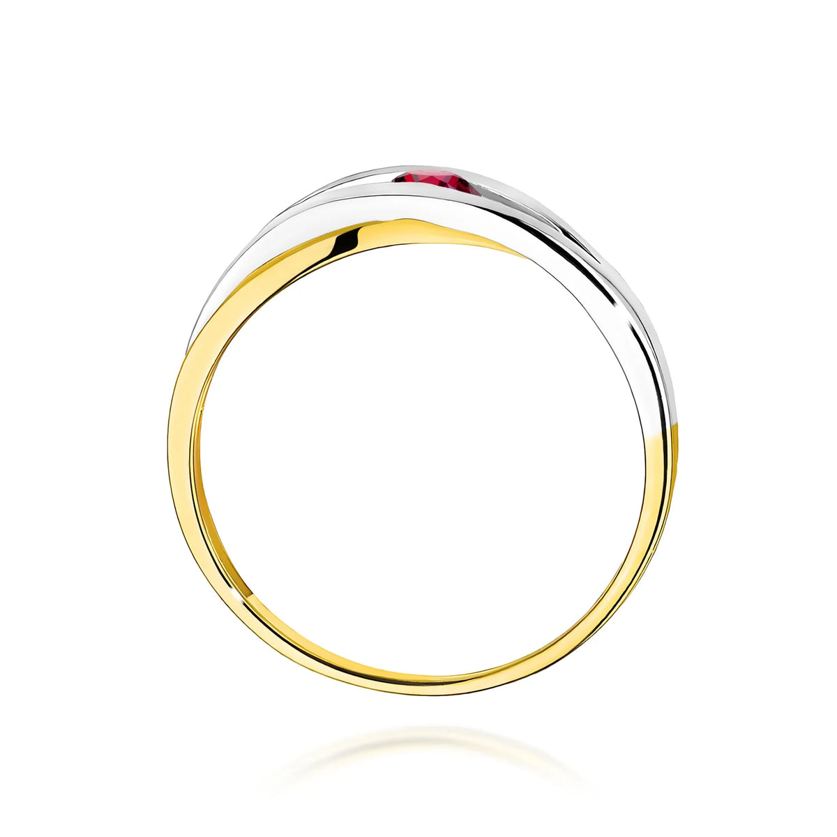 Prelamovaný prsteň zo žltého 14k zlata s okrúhlym rubínom 0,15 ct