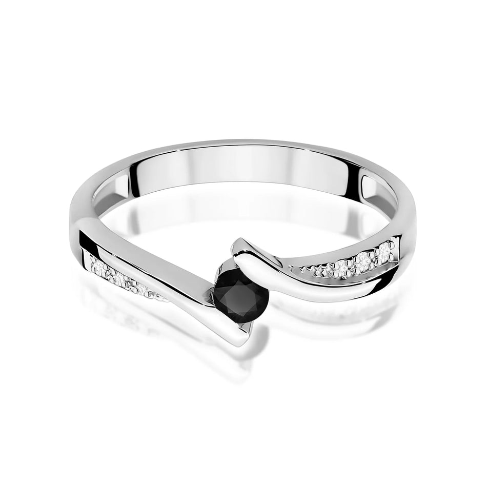 Prsteň z bieleho zlata s čiernym diamantom 0,12 ct a diamantmi 0,03 ct