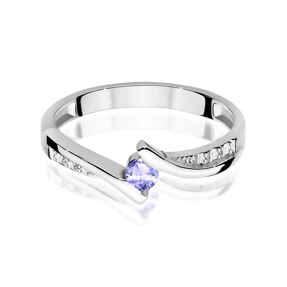 Prsteň z bieleho zlata s 0,15 ct tanzanitom a 0,03 ct diamantmi