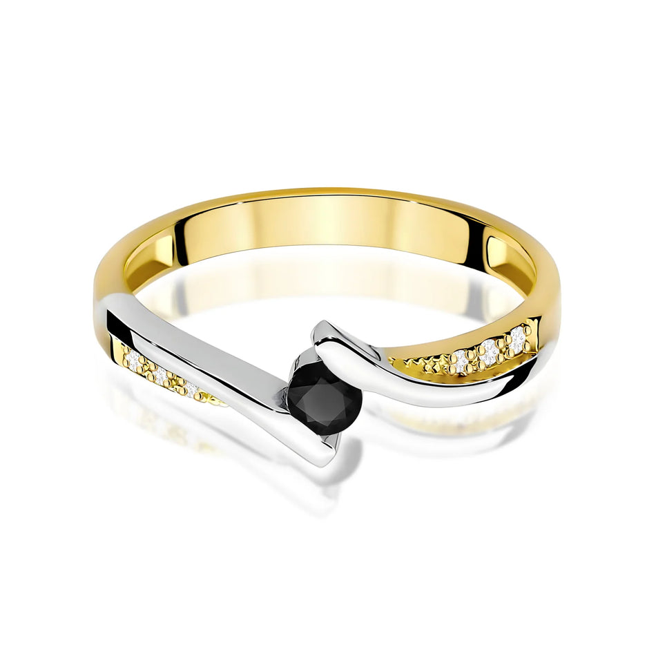 Zlatý prsteň s čiernym diamantom 0,12 ct a diamantmi 0,03 ct