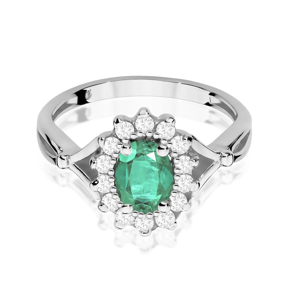 Prsteň z bieleho zlata so smaragdom 0,80 ct a diamantmi 0,28 ct