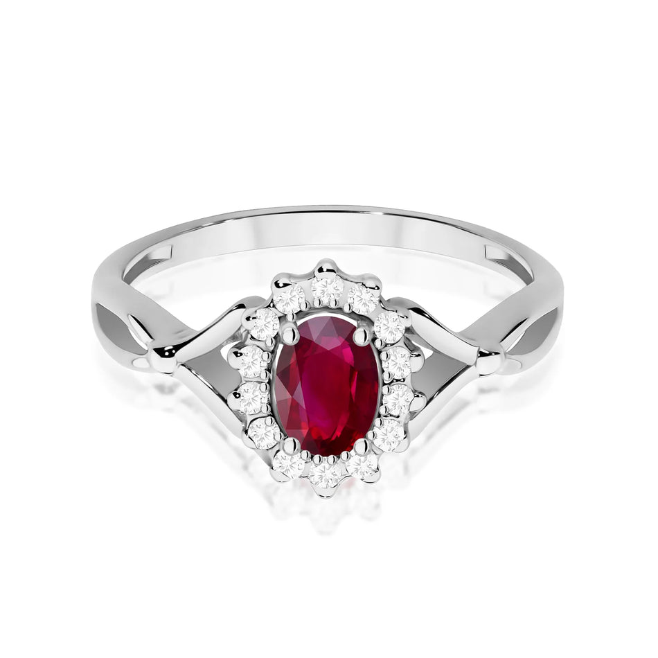 Prsteň z bieleho zlata s 0,60 ct rubínom a 0,12 ct diamantmi