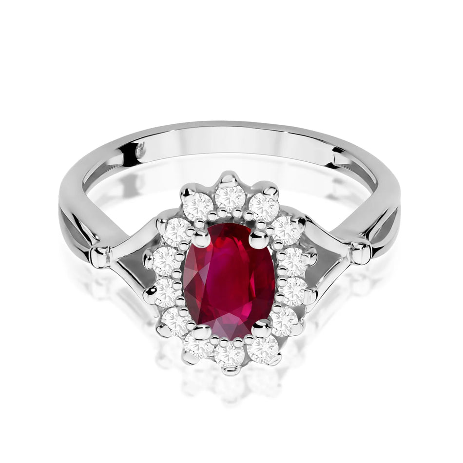 Prsteň z bieleho zlata s 1,00ct rubínom a 0,28ct diamantmi