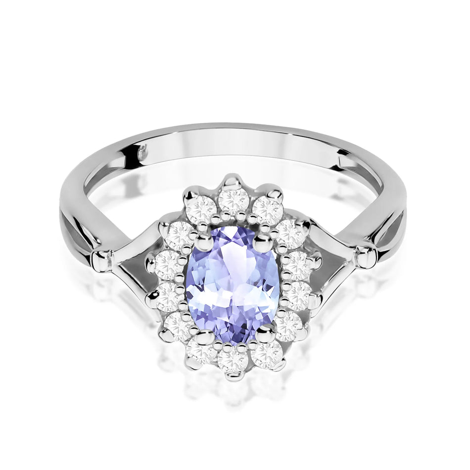 Prsteň z bieleho zlata s 0,70 ct tanzanitom a diamantmi 0,28 ct