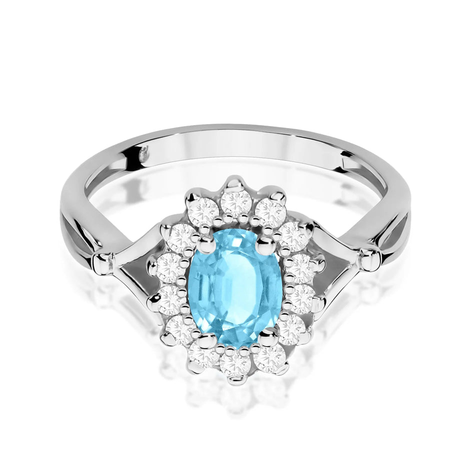 Prsteň z bieleho zlata s 0,90 ct topazom a diamantmi 0,28 ct