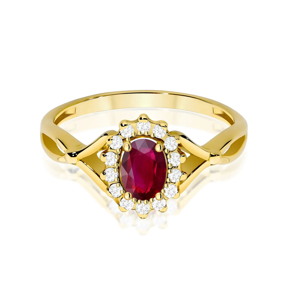 Zlatý prsteň s rubínom 0,60 ct a diamantmi 0,12 ct