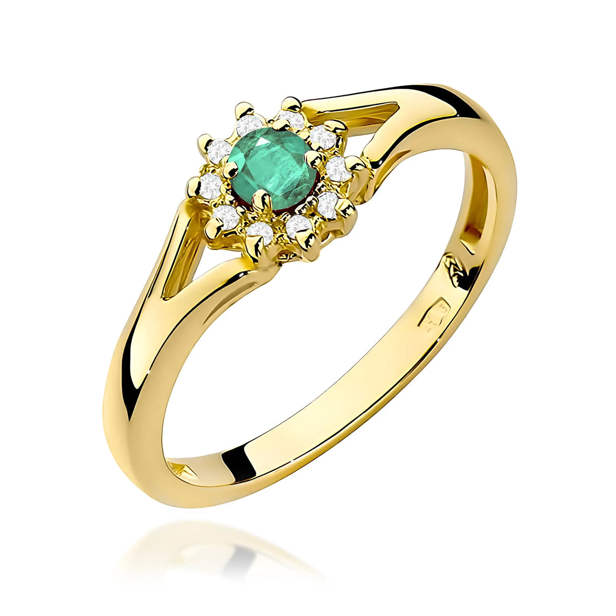 zlatý prsteň s 0,15 ct smaragdom a 0,086 ct diamantmi w0185-emg-01