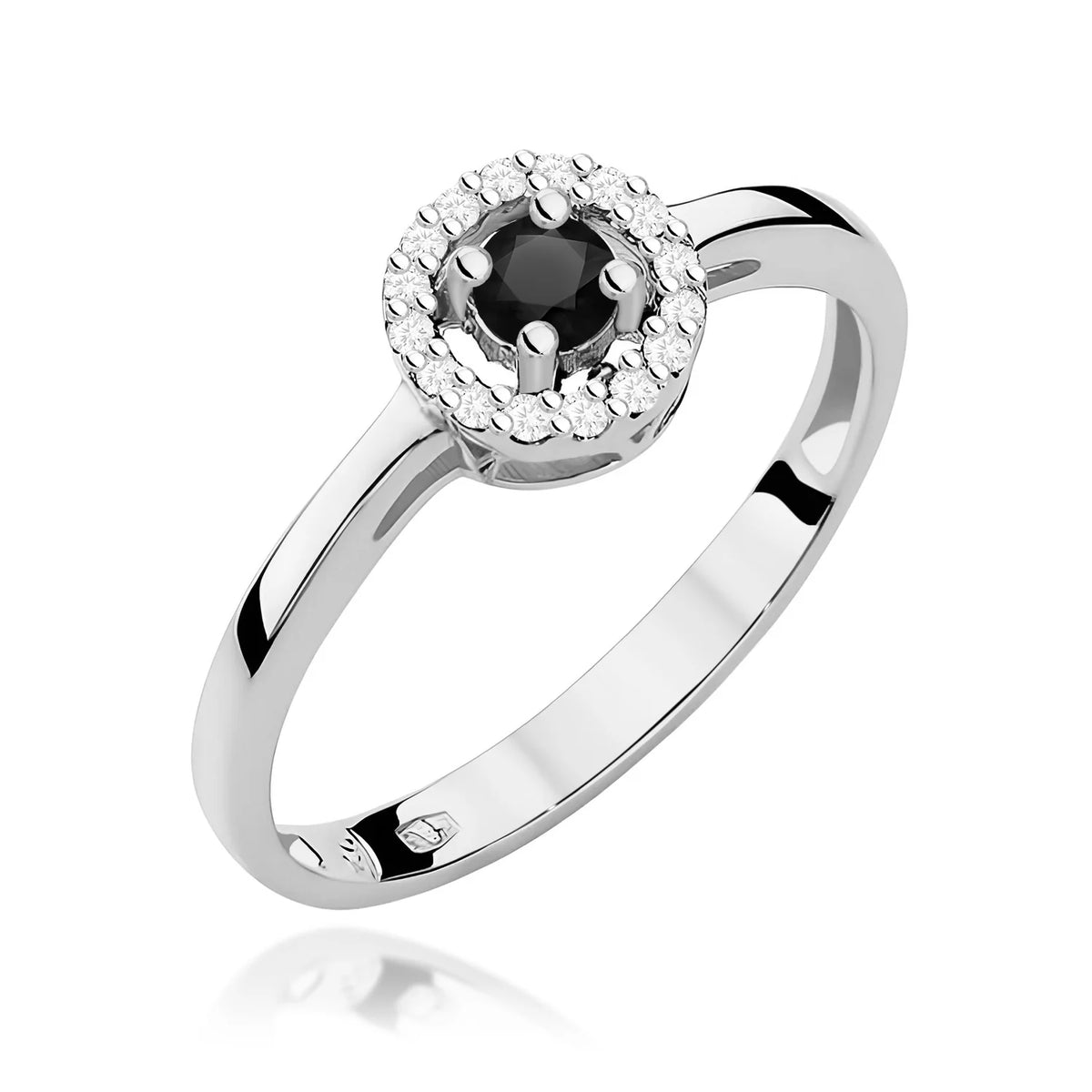 Prsteň so zaobleným štvorcovým halo z bieleho 14k zlata s čiernym diamantom 0,12 ct a diamantmi 0,08 ct