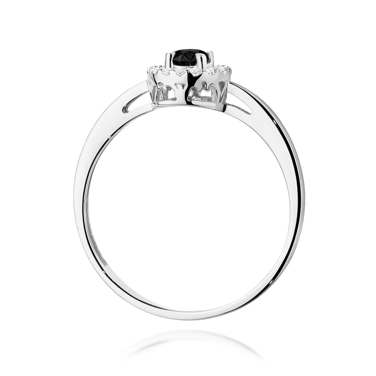 Prsteň so zaobleným štvorcovým halo z bieleho 14k zlata s čiernym diamantom 0,12 ct a diamantmi 0,08 ct