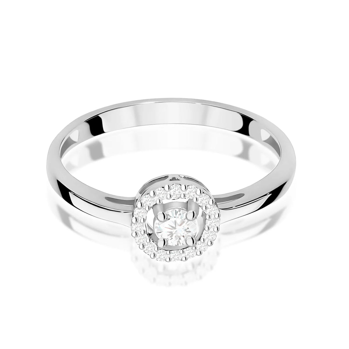 Halo prsteň z bieleho 14k zlata – diamant 0,12 ct a diamantmi 0,08 ct