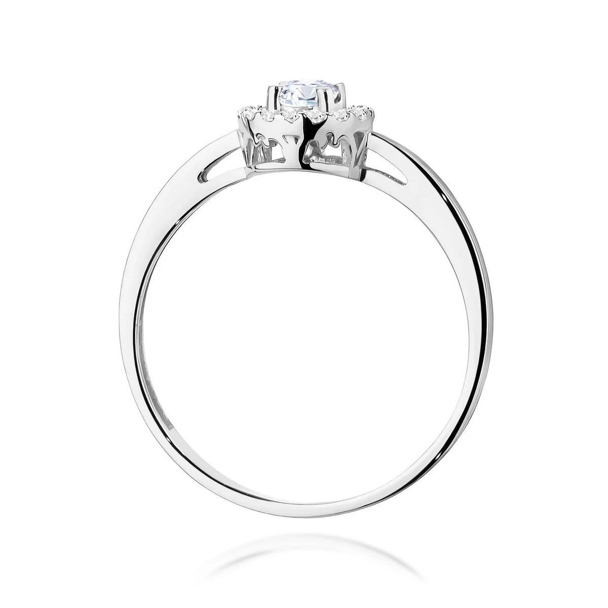 Halo prsteň z bieleho 14k zlata – diamant 0,12 ct a diamantmi 0,08 ct